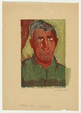 Artist: Groblicka, Lidia. | Title: Model [portrait of a man]. | Date: 1954-55 | Technique: woodcut, printed in colour, from multiple blocks