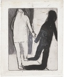 Artist: MADDOCK, Bea | Title: Figure and shadow III. | Date: May 1965 | Technique: line-etching and aquatint, printed in black ink, from one copper plate; additions in brush and black ink wash