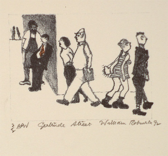 Artist: b'Robinson, William.' | Title: b'Gertrude street' | Date: 1992 | Technique: b'lithograph, printed in blue ink, from one stone; hand-coloured' Artist: b'Robinson, William.' | Title: b'Gertrude street' | Date: 1992 | Technique: b'lithograph, printed in blue ink, from one stone; hand-coloured'
