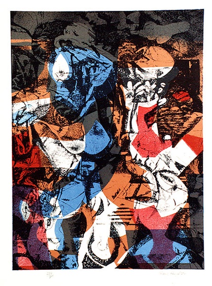 Artist: b'Kempf, Franz.' | Title: b'Reflections on Bashevis Singer' | Date: 1978 | Technique: b'lithograph, printed in colour, from four plates' | Copyright: b'\xc2\xa9 Franz Kempf'