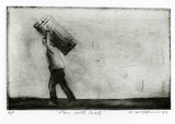 Artist: McKenna, Noel. | Title: Man with crate | Date: 1992 | Technique: etching, printed in black ink, from one plate | Copyright: © Noel McKenna