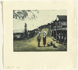Artist: b'Shead, Garry.' | Title: b'Thirroul' | Date: 1994-95 | Technique: b'etching and aquatint, printed in blue-black, yellow and red inks, from multiple plates' | Copyright: b'\xc2\xa9 Garry Shead'