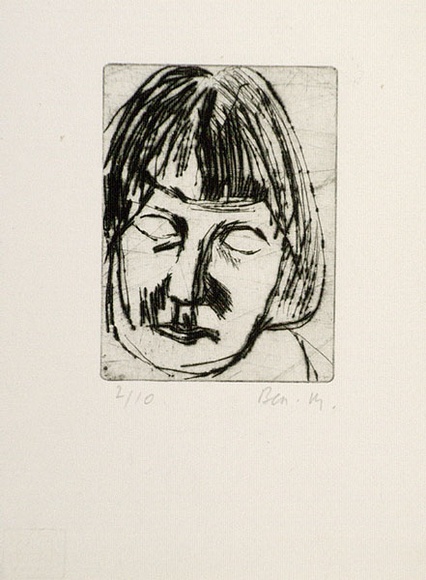 Artist: b'MADDOCK, Bea' | Title: b'Head II.' | Date: 1964 | Technique: b'drypoint, printed in black ink, from one copper plate' Artist: b'MADDOCK, Bea' | Title: b'Head II.' | Date: 1964 | Technique: b'drypoint, printed in black ink, from one copper plate'