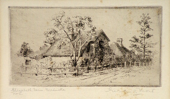 Artist: b'Mort, Eirene.' | Title: b'Elizabeth Farm, Parramatta' | Date: 1920 | Technique: b'etching, printed in black ink, from one plate' Artist: b'Mort, Eirene.' | Title: b'Elizabeth Farm, Parramatta' | Date: 1920 | Technique: b'etching, printed in black ink, from one plate'