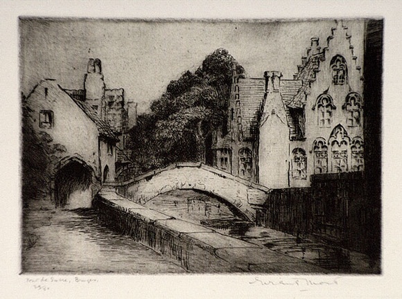 Artist: MORT, Eirene | Title: Pont de Sucre, Bruges | Date: 1912 | Technique: etching, printed in black ink, from one plate Artist: MORT, Eirene | Title: Pont de Sucre, Bruges | Date: 1912 | Technique: etching, printed in black ink, from one plate
