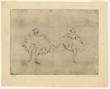 Artist: b'WILLIAMS, Fred' | Title: b'Windmill girls' | Date: 1955-56 | Technique: b'etching, drypoint, foul biting, printed in black ink with plate, from one copper plate' | Copyright: b'\xc2\xa9 Fred Williams Estate'