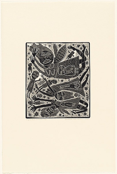 Artist: b'HANRAHAN, Barbara' | Title: b'Angels and children' | Date: 1989 | Technique: b'etching, printed in black ink, from one plate' Artist: b'HANRAHAN, Barbara' | Title: b'Angels and children' | Date: 1989 | Technique: b'etching, printed in black ink, from one plate'