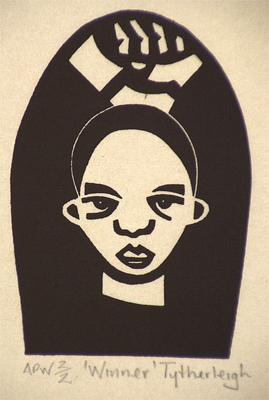Artist: b'Tytherleigh, David.' | Title: b'Winner' | Date: 2000, May | Technique: b'linocut, printed in black ink, from one block' Artist: b'Tytherleigh, David.' | Title: b'Winner' | Date: 2000, May | Technique: b'linocut, printed in black ink, from one block'