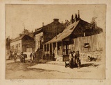 Artist: LINDSAY, Lionel | Title: Non-Commissioned Officers' quarters, Kent Street | Date: 1911 | Technique: etching, printed in brown ink with plate-tone, from one plate | Copyright: Courtesy of the National Library of Australia