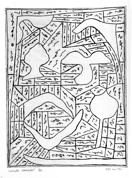 Artist: b'Killick, Stephen.' | Title: b'Wildlife Strategies' | Date: 1980 | Technique: b'etching, printed in black ink, from one plate' Artist: b'Killick, Stephen.' | Title: b'Wildlife Strategies' | Date: 1980 | Technique: b'etching, printed in black ink, from one plate'