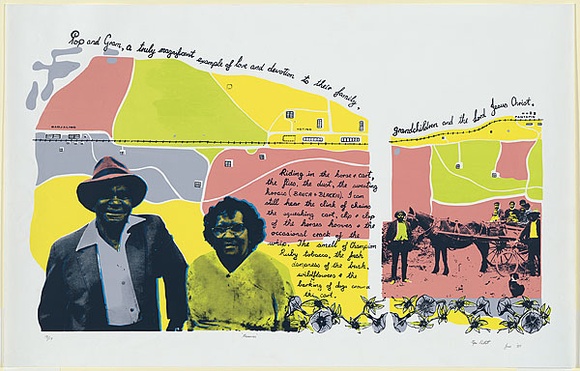Artist: b'Pickett, Byron.' | Title: b'Memories' | Date: 1985 | Technique: b'screenprint, printed in colour, from multiple stencils' | Copyright: b'\xc2\xa9 Byron Pickett, Licensed by VISCOPY, Australia' Artist: b'Pickett, Byron.' | Title: b'Memories' | Date: 1985 | Technique: b'screenprint, printed in colour, from multiple stencils' | Copyright: b'\xc2\xa9 Byron Pickett, Licensed by VISCOPY, Australia'
