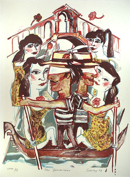 Artist: b'Sibley, Andrew.' | Title: b'The gondoliers' | Date: 1989 | Technique: b'off-set lithograph, printed in colour, from six stones' Artist: b'Sibley, Andrew.' | Title: b'The gondoliers' | Date: 1989 | Technique: b'off-set lithograph, printed in colour, from six stones'