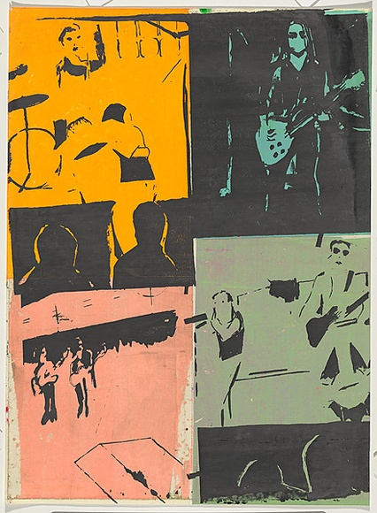 Artist: b'Johnson, Tim.' | Title: b'Four Bands' | Date: 1979 | Technique: b'screenprint, printed in colour, from multiple stencils' | Copyright: b'\xc2\xa9 Tim Johnson' Artist: b'Johnson, Tim.' | Title: b'Four Bands' | Date: 1979 | Technique: b'screenprint, printed in colour, from multiple stencils' | Copyright: b'\xc2\xa9 Tim Johnson'