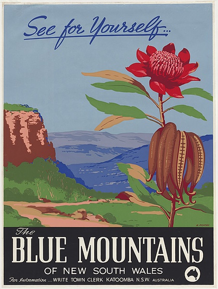 Artist: b'Rousel, J.H. Roy.' | Title: b'See for yourself: The Blue Mountains.' | Date: c.1948 | Technique: b'screenprint, printed in colour, from 10 stencils' Artist: b'Rousel, J.H. Roy.' | Title: b'See for yourself: The Blue Mountains.' | Date: c.1948 | Technique: b'screenprint, printed in colour, from 10 stencils'