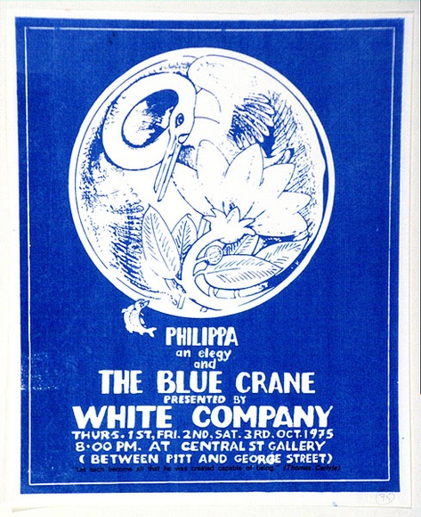 Artist: b'SUTINER, Asko' | Title: b'Philippa an elegy and The blue crane, presented by White Company' | Date: 1975 | Technique: b'screenprint' Artist: b'SUTINER, Asko' | Title: b'Philippa an elegy and The blue crane, presented by White Company' | Date: 1975 | Technique: b'screenprint'