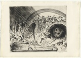 Artist: BOYD, Arthur | Title: Lions with bone in wooded landscape (The last of St Jerome). | Date: (1968-69) | Technique: etching and drypoint, printed in black ink, from one plate | Copyright: Reproduced with permission of Bundanon Trust