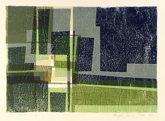Artist: b'DAVIES, Rhonda' | Title: b'Circular Quay.' | Date: c.1960 | Technique: b'screenprint, printed in colour, from five stencils' Artist: b'DAVIES, Rhonda' | Title: b'Circular Quay.' | Date: c.1960 | Technique: b'screenprint, printed in colour, from five stencils'