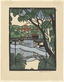 Artist: PRESTON, Margaret | Title: Mosman Bridge | Date: c.1927 | Technique: woodcut, printed in black ink, from one block; hand-coloured | Copyright: © Margaret Preston. Licensed by VISCOPY, Australia