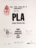 Artist: b'LITTLE, Colin' | Title: b'You too can be a terrorist! Join the PLA Peoples Liberation Army' | Date: 1972 | Technique: b'screenprint, printed in colour, from two stencils'