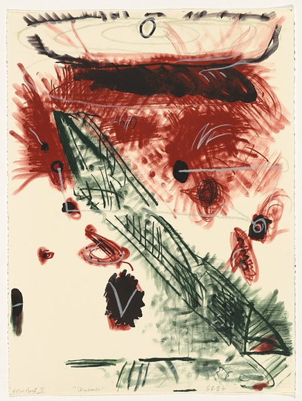 Artist: b'Blanchflower, Brian.' | Title: b'Skyboats' | Date: 1987 | Technique: b'lithograph, printed in colour, from four stones' | Copyright: b'\xc2\xa9 Brian Blanchflower, 1987' Artist: b'Blanchflower, Brian.' | Title: b'Skyboats' | Date: 1987 | Technique: b'lithograph, printed in colour, from four stones' | Copyright: b'\xc2\xa9 Brian Blanchflower, 1987'