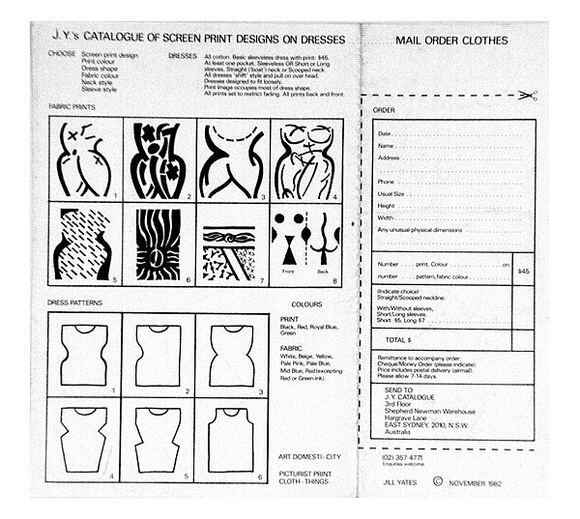Artist: b'MERD INTERNATIONAL' | Title: bJ Y's catalogue of screen print designs on dresses | Date: 1982 | Technique: b'screenprint' Artist: b'MERD INTERNATIONAL' | Title: bJ Y's catalogue of screen print designs on dresses | Date: 1982 | Technique: b'screenprint'