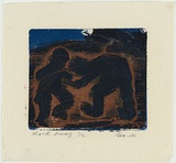 Artist: MADDOCK, Bea | Title: Fighting figures | Date: 1963 | Technique: relief etching, from one copper plate; woodcut, printed in colour, from three blocks