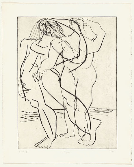 Artist: b'Furlonger, Joe.' | Title: b'2 figures' | Date: 1992, May | Technique: b'etching and drypoint, printed in black ink, from one plate' Artist: b'Furlonger, Joe.' | Title: b'2 figures' | Date: 1992, May | Technique: b'etching and drypoint, printed in black ink, from one plate'