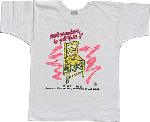 Artist: b'REDBACK GRAPHIX' | Title: b'T-shirt: Need somewhere to put this?.' | Date: 1985 | Technique: b'screenprint, printed in colour, from multiple stencils' Artist: b'REDBACK GRAPHIX' | Title: b'T-shirt: Need somewhere to put this?.' | Date: 1985 | Technique: b'screenprint, printed in colour, from multiple stencils'