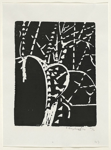 Artist: b'Grey-Smith, Guy' | Title: b'River gum' | Date: 1975 | Technique: b'linocut, printed in black ink, from one block' Artist: b'Grey-Smith, Guy' | Title: b'River gum' | Date: 1975 | Technique: b'linocut, printed in black ink, from one block'