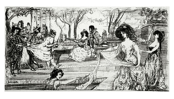 Artist: b'Conder, Charles.' | Title: b'La guitariste.' | Date: c.1905 | Technique: b'transfer-lithograph, printed in black ink, from one stone' Artist: b'Conder, Charles.' | Title: b'La guitariste.' | Date: c.1905 | Technique: b'transfer-lithograph, printed in black ink, from one stone'