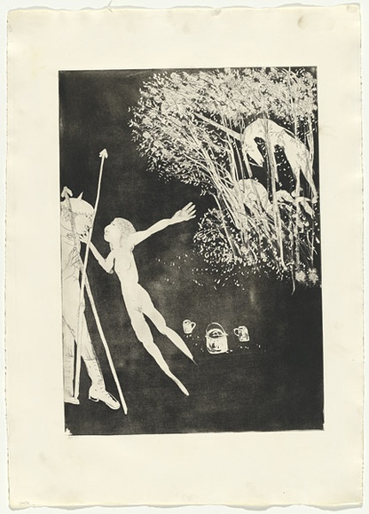 Artist: b'BOYD, Arthur' | Title: b'The lady betray the Unicorn.' | Date: 1973-74 | Technique: b'aquatint, printed in black ink, from one plate' | Copyright: b'Reproduced with permission of Bundanon Trust' Artist: b'BOYD, Arthur' | Title: b'The lady betray the Unicorn.' | Date: 1973-74 | Technique: b'aquatint, printed in black ink, from one plate' | Copyright: b'Reproduced with permission of Bundanon Trust'