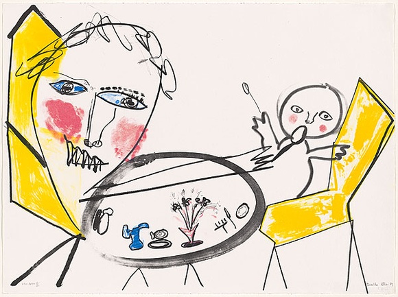 Artist: b'Allen, Davida' | Title: b'(Mother feeding baby)' | Date: 1989 | Technique: b'lithograph, printed in colour, from multiple stones' Artist: b'Allen, Davida' | Title: b'(Mother feeding baby)' | Date: 1989 | Technique: b'lithograph, printed in colour, from multiple stones'