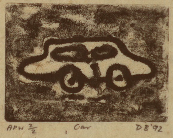 Artist: b'Bowen, Dean.' | Title: b'Car' | Date: 1992 | Technique: b'etching, printed in black ink, from one plate' Artist: b'Bowen, Dean.' | Title: b'Car' | Date: 1992 | Technique: b'etching, printed in black ink, from one plate'