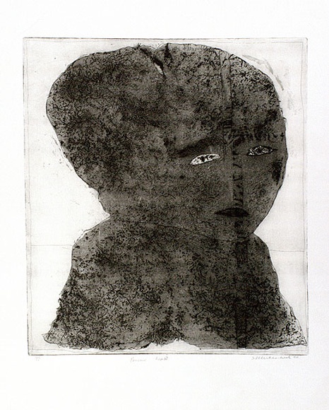 Artist: b'Clutterbuck, Jock.' | Title: b'Pensive head.' | Date: 1966 | Technique: b'etching and aquatint, printed in black ink with plate-tone, from one plate' Artist: b'Clutterbuck, Jock.' | Title: b'Pensive head.' | Date: 1966 | Technique: b'etching and aquatint, printed in black ink with plate-tone, from one plate'