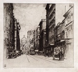 Artist: Warner, Alfred Edward. | Title: George Street | Date: 1922 | Technique: etching, printed in brown ink, from one plate
