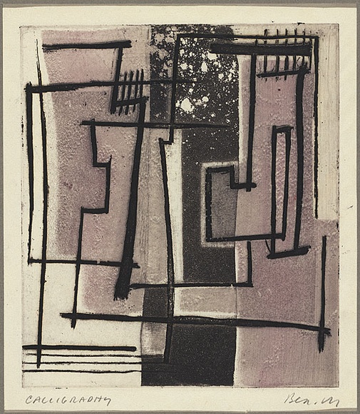 Artist: b'MADDOCK, Bea' | Title: b'Calligraphy' | Date: 1959 | Technique: b'etching, aquatint, deep etch and colour relief, printed in colour with plate-tone,' Artist: b'MADDOCK, Bea' | Title: b'Calligraphy' | Date: 1959 | Technique: b'etching, aquatint, deep etch and colour relief, printed in colour with plate-tone,'