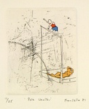 Artist: Fransella, Graham. | Title: Pole vaulter. | Date: 1981 | Technique: etching, printed in black ink, from one plate; hand-coloured | Copyright: Courtesy of the artist
