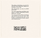 Title: Colophon for Bruno Leti: Landscapes, memories and fantasies | Date: 1987 | Technique: offset-lithograph, printed in black ink, from one plate