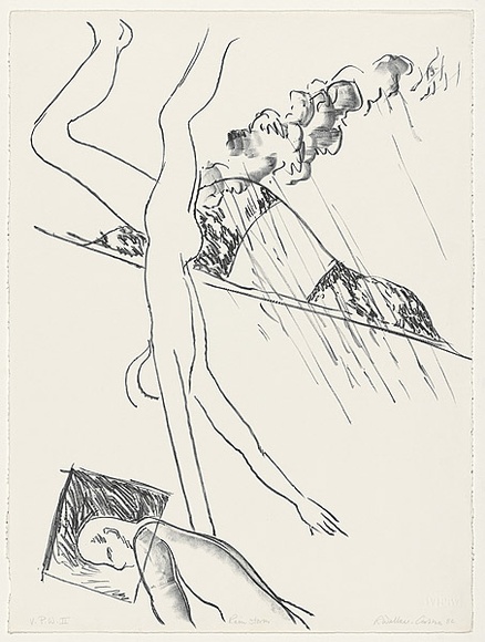 Artist: b'Wallace-Crabbe, Robin.' | Title: b'Rainstorm' | Date: 1982 | Technique: b'lithograph, printed in black ink, from one stone' | Copyright: b'\xc2\xa9 Robin Wallace-Crabbe, Licensed by VISCOPY, Australia' Artist: b'Wallace-Crabbe, Robin.' | Title: b'Rainstorm' | Date: 1982 | Technique: b'lithograph, printed in black ink, from one stone' | Copyright: b'\xc2\xa9 Robin Wallace-Crabbe, Licensed by VISCOPY, Australia'