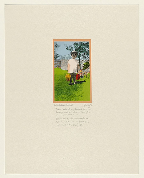 Artist: b'HARVEY, Geoffrey' | Title: b'Australian childhood' | Date: 1977 | Technique: b'photo-screenprint, printed in colour, from multiple stencils' Artist: b'HARVEY, Geoffrey' | Title: b'Australian childhood' | Date: 1977 | Technique: b'photo-screenprint, printed in colour, from multiple stencils'