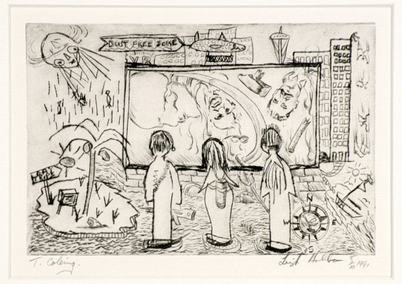Artist: b'COLEING, Tony' | Title: b'Dust free zone.' | Date: 1991 | Technique: b'drypoint, printed in black ink, from one plate'
