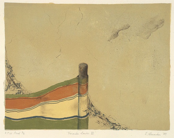 Artist: b'Alexander, Leanne.' | Title: b'Veranda series VI' | Date: 1989 | Technique: b'lithograph, printed in colour, from multiple stones' Artist: b'Alexander, Leanne.' | Title: b'Veranda series VI' | Date: 1989 | Technique: b'lithograph, printed in colour, from multiple stones'