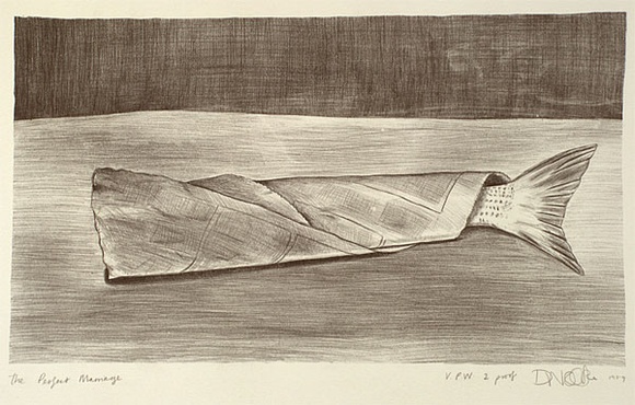 Artist: b'Walker, Deborah.' | Title: b'The perfect marriage' | Date: 1984 | Technique: b'lithograph, printed in black ink, from one stone' | Copyright: b'\xc2\xa9 Deborah Walker. Licensed by VISCOPY, Australia' Artist: b'Walker, Deborah.' | Title: b'The perfect marriage' | Date: 1984 | Technique: b'lithograph, printed in black ink, from one stone' | Copyright: b'\xc2\xa9 Deborah Walker. Licensed by VISCOPY, Australia'