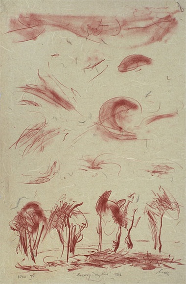 Artist: b'Trenfield, Wells.' | Title: b'Breezy day red' | Date: 1983 | Technique: b'lithograph, printed in red ink, from one stone' Artist: b'Trenfield, Wells.' | Title: b'Breezy day red' | Date: 1983 | Technique: b'lithograph, printed in red ink, from one stone'
