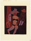 Artist: WALKER, Murray | Title: Miss Karen and two others | Date: 1968? | Technique: linocut, printed in colour, from four blocks