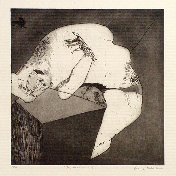 Artist: b'BALDESSIN, George' | Title: b'Performance II.' | Date: 1965 | Technique: b'etching and aquatint, printed in black ink, from one plate' Artist: b'BALDESSIN, George' | Title: b'Performance II.' | Date: 1965 | Technique: b'etching and aquatint, printed in black ink, from one plate'