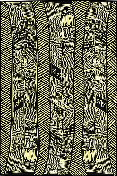 Artist: b'Kantilla, Osmond.' | Title: b'Wrapping paper: Pumpuni' | Date: 1986 | Technique: b'screenprint, printed in colour, from three stencils' Artist: b'Kantilla, Osmond.' | Title: b'Wrapping paper: Pumpuni' | Date: 1986 | Technique: b'screenprint, printed in colour, from three stencils'