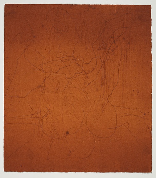 Artist: b'PARR, Mike' | Title: b'Alphabet/Haemorrhage.' | Date: 1992-93 | Technique: b'etching, printed in red ochre ink, from one plate'