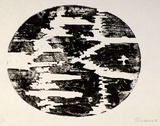 Artist: b'Shearer, Mitzi.' | Title: b'not titled [oval]' | Date: 1977 | Technique: b'woodcut, printed in black ink, from one block'