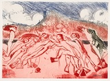 Artist: BOYD, Arthur | Title: Shoalhaven bathers | Date: 1987 | Technique: etching, printed in colour a la poupée, from one plate | Copyright: This work appears on screen courtesy of Bundanon Trust